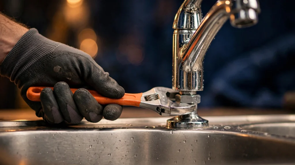 How to fix a leaky faucet with an adjustable wrench